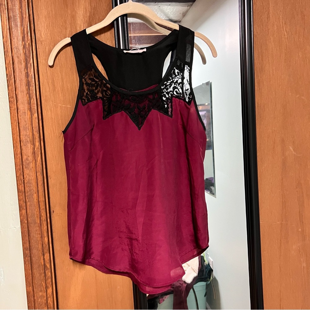 Lush Burgundy and Black Lace Blouse